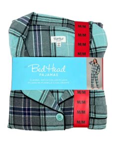 Bed Head Women’s Flannel Pajama Set in Blue & Grey Plaid / Various Sizes