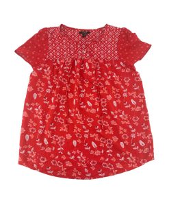 Dalia Women’s Red & White Floral Short Sleeve Top / Size Small
